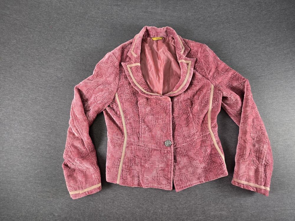 Stefanel Velvet Blazer Womens 46 Pink Tuxedo Shawl Collar One Button missing